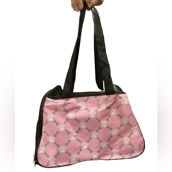 Pink Pet Carrier Tote Bag Dog Cat Bone Paw Print Travel Comfort - Picture 6 of 15